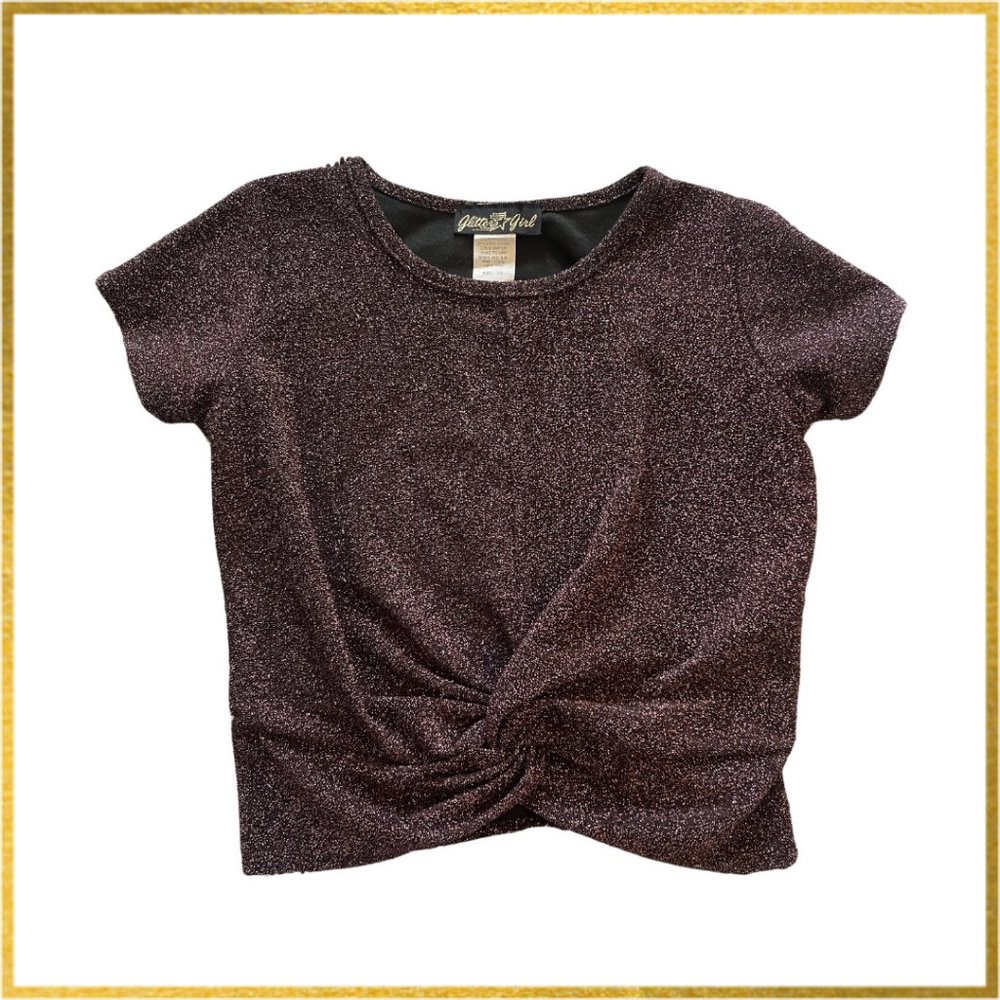 Glitter Girl Twist Front Top - Black with Pink Metallic Finish. Size 7/8